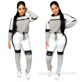 custom logo patchwork hooded two piece set